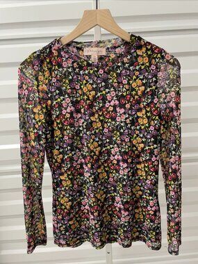 Philosophy Multicolor Floral Sheer Mesh Long-Sleeve Top Size Small
